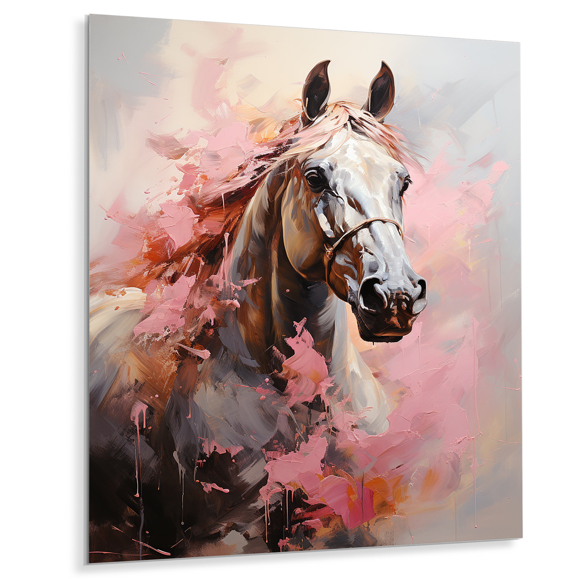 Gracie Oaks Pink White Horse Vibrant Pink Equine Animals Horse Metal